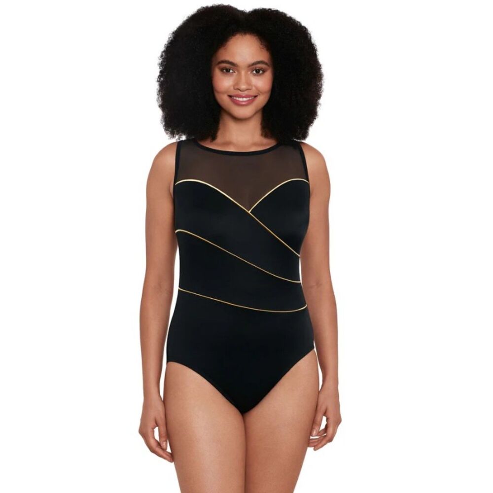 NEW NWT Black Sz 20 Built In Bra Lined 1 Pc Tummy Control Slimming Swimsuit
